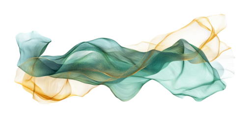 Abstract Flowing Wave of Green and Yellow Lines, Isolated on Transparent and White Background
