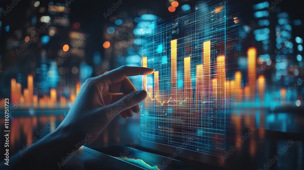 Aufkleber visualizing financial trends holographic bar graphs in a high-fidelity internet banking environment