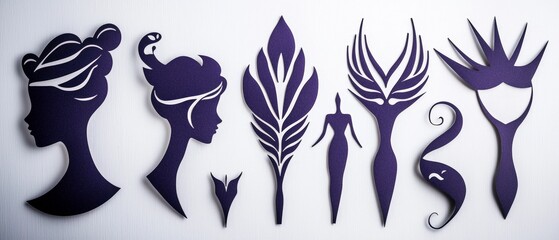 Elegant Purple Cutout Silhouettes  Women  Feathers  Floral Designs