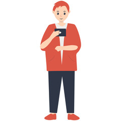 Young People Holding Technology Device. Vector Illustration in Flat Cartoon Design. 
