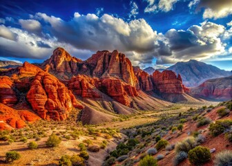Naklejka premium Vibrant Red Rock Canyon: a Nevada landscape panorama, captured in stunning high-resolution detail.