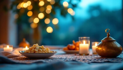 Cozy Ramadan Dinner: Warm Lights, Delicious Food, and Festive Atmosphere