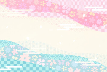 春のような花柄の和風背景イラスト