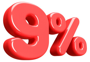 9 Percent Off Sale Number Red 3D illustration