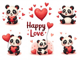Fototapeta premium Adorable Pandas Celebrating Love: A Valentine's Day Delight