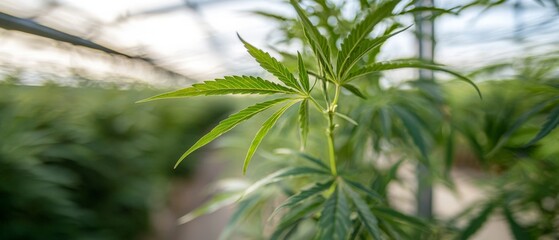 Naklejka premium Cannabis Plant Green Leaves Marijuana Cultivation Indoor Grow Hemp Agriculture