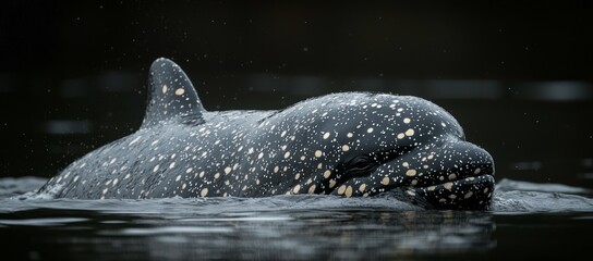 Fototapeta premium Spotted dolphin surfacing in dark water.