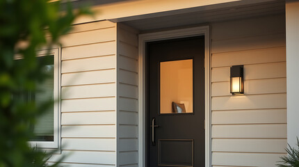 Exterior of House with Door and Wall-Mounted Light Fixture