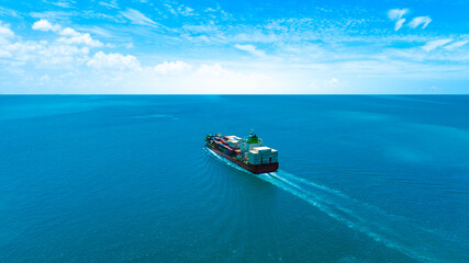 Aerial view of the freight shipping transport system cargo ship container. international transportation Export-import business, logistics, transportation industry concepts	