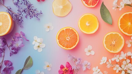 Vibrant Citrus Fruits and Flowers Still Life