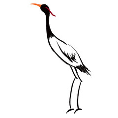 Crane with Ink style drawing 