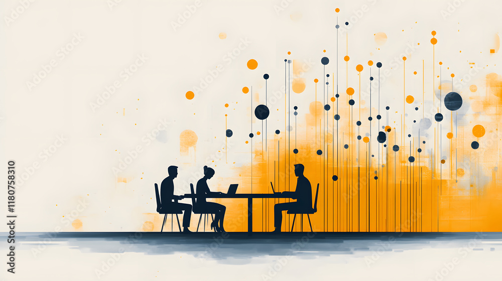 Poster collaboration at work office digital artwork creative environment side view teamwork and innovation
