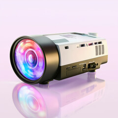 Colorful digital projector with vibrant lens display isolated design on white background