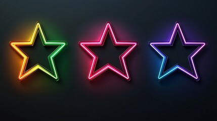Obraz premium Three Neon Stars Glowing Brightly Against Dark Background