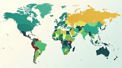 Obraz premium Global Data Visualization A Colorful World Map Showing Regional Variations