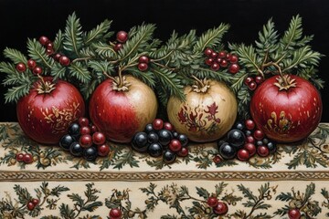 Still Life with Pomegranates, Grapes, and Evergreens