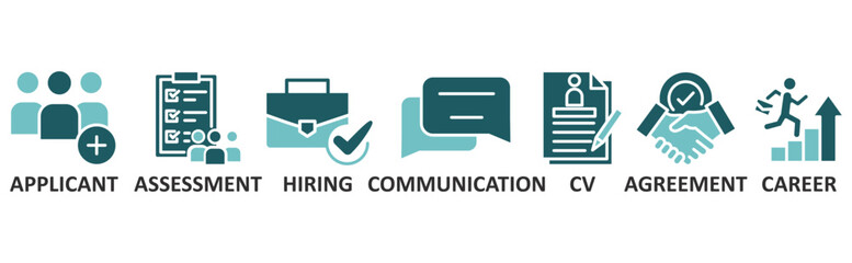 Job Interview icon set illustration concept with icon of applicant,assessment,hiring,communication,cv,agreement,career	