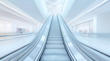 Obraz premium A long escalator with a white background