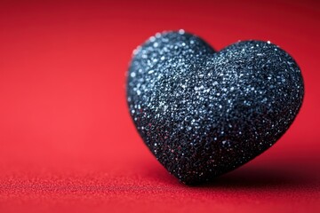 Obraz premium Black Heart on Red Background with Sparkling Texture for Love Themes