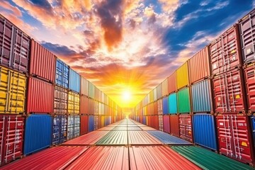 Fototapeta premium Vibrant Container Port in Perfect Sunlight Alignment