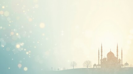 Fototapeta premium Serene Mosque Silhouette: A Peaceful, Pastel Landscape