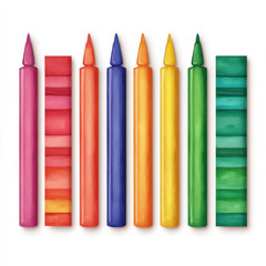 Colorful markers and sticky notes arranged in gradient pattern isolated design on white background
