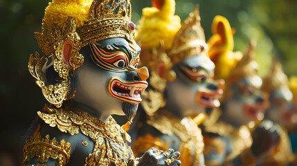 Thai culture featuring masked Khon dancers from the Ramayana literature