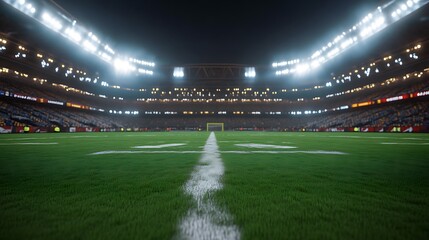 Night Football Stadium Green Field View