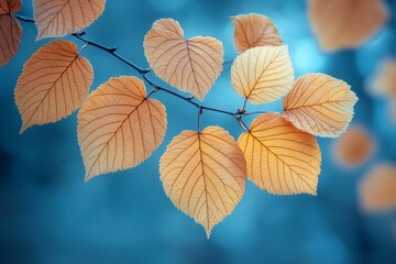 Obraz premium Autumnal Branch with Delicate, Translucent Leaves