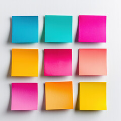 Fototapeta premium Colorful sticky notes arranged in grid on white background isolated design on white background
