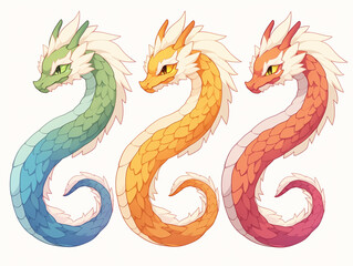 Fototapeta premium Three Colorful Dragons in Vibrant Style