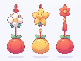Charming Asian Ornaments with Flowers and Fruits
