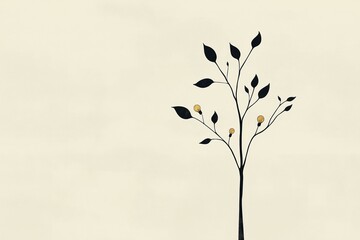 Branch with hanging light bulbs and leaves in a minimalist style   