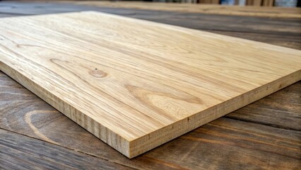 A wooden board with a grain pattern is laying on a wooden table