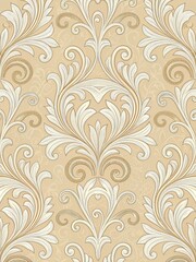 A patterned wallpaper with gold and white flowers and leaves