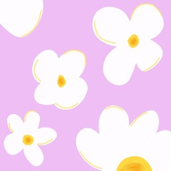 Abstract daisy pattern wallpaper on a purple background.