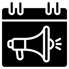 Promotion calendar icon. Megaphone speaker or loudspeaker for announce calendar. Shopping reminder. Solid icon.