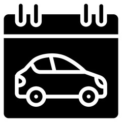 Car service agenda calendar icon. Vehicle, repair checklist management, containing date, timetable, automotive agenda. Solid icon.
