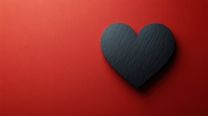 Black Heart on Red Background with Textured Paper Art Style