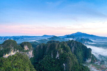 Tiger cave Temple is a  shelters and natural caves, This area is also a place of introspection  it had golden budha  and Phra Chedi on the top of mounten. KRABI Province : THAILAND
