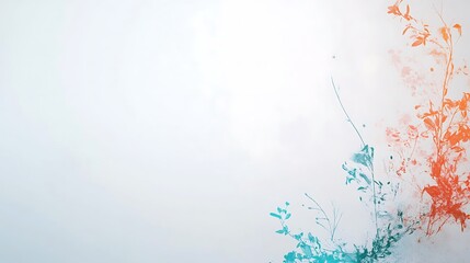 Abstract Watercolor Painting of Teal and Orange Plants