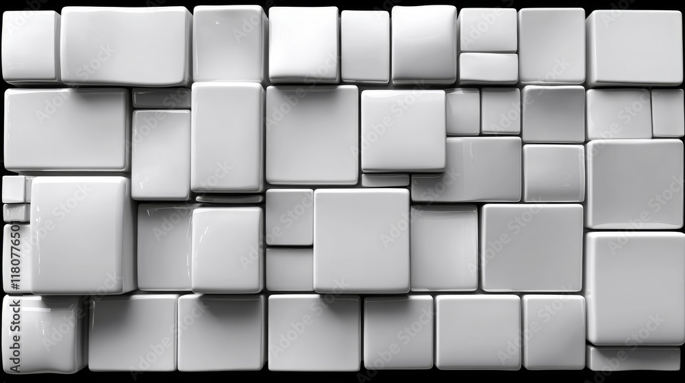 Poster abstract white cubic composition: a 3d render of shiny blocks