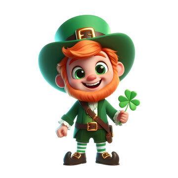 Cute standing leprechaun 3d render transparent isolated background 08