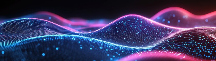 Colorful waves of light create a dynamic, digital landscape.