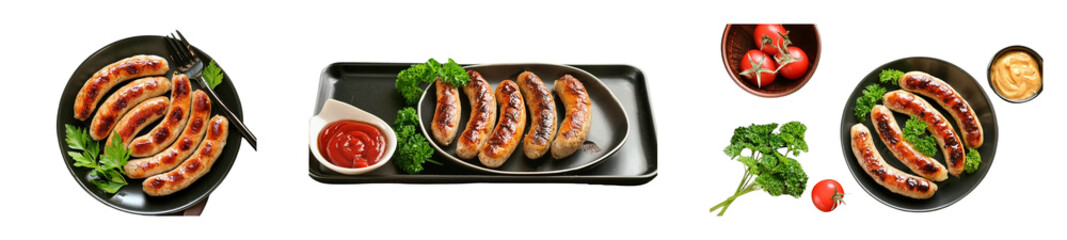 Barbecue sausage with fresh parsley on transparent background