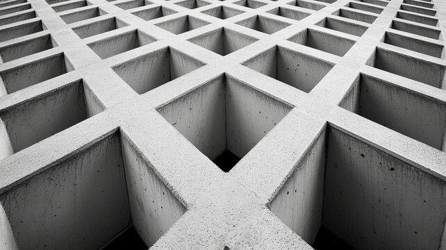 Abstract monochrome geometric pattern with deep shadows and perpendicular lines create dramatic architectural detail modern minimalist building
