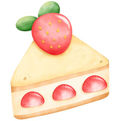 Strawberry Cream cake adorable, cute creamy watercolor children book illustraion hand draw