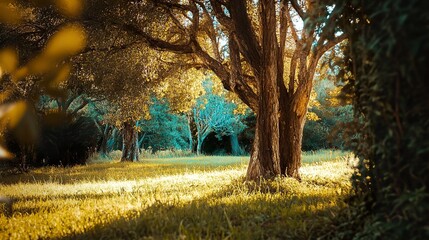 Fototapeta premium Sunlit Forest Meadow Landscape Photography