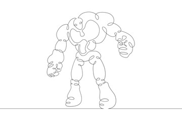 Robot android in full growth. Robotics, artificial intelligence. One continuous drawing line  logo single hand drawn art doodle isolated minimal illustration.