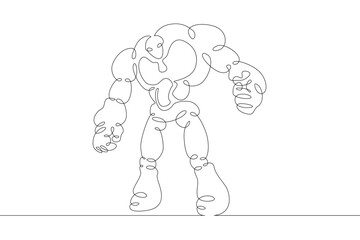 Robot android in full growth. Robotics, artificial intelligence. One continuous drawing line  logo single hand drawn art doodle isolated minimal illustration.